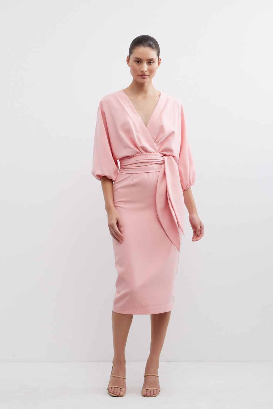 Dresses PASDUCHAS | Emerson Drape Midi - Pre Order Flamingo